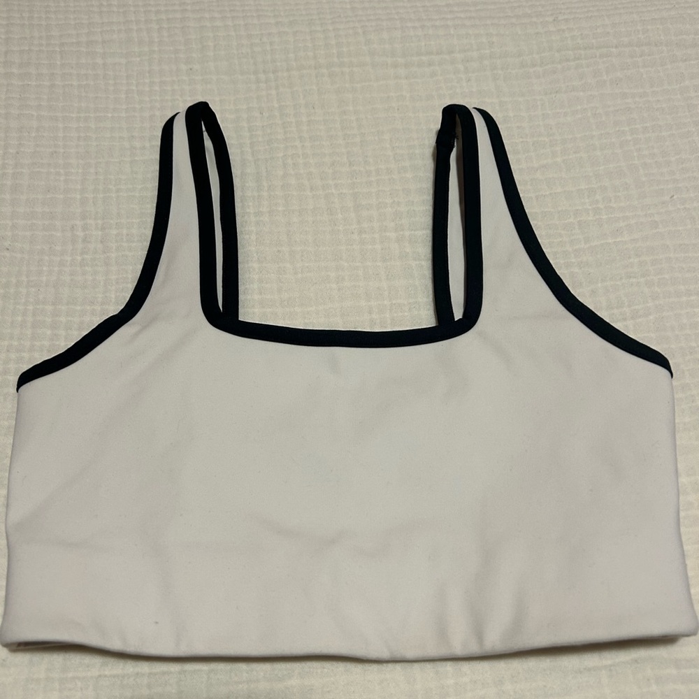 Women's White and Black Trim Square neck Sports Bra